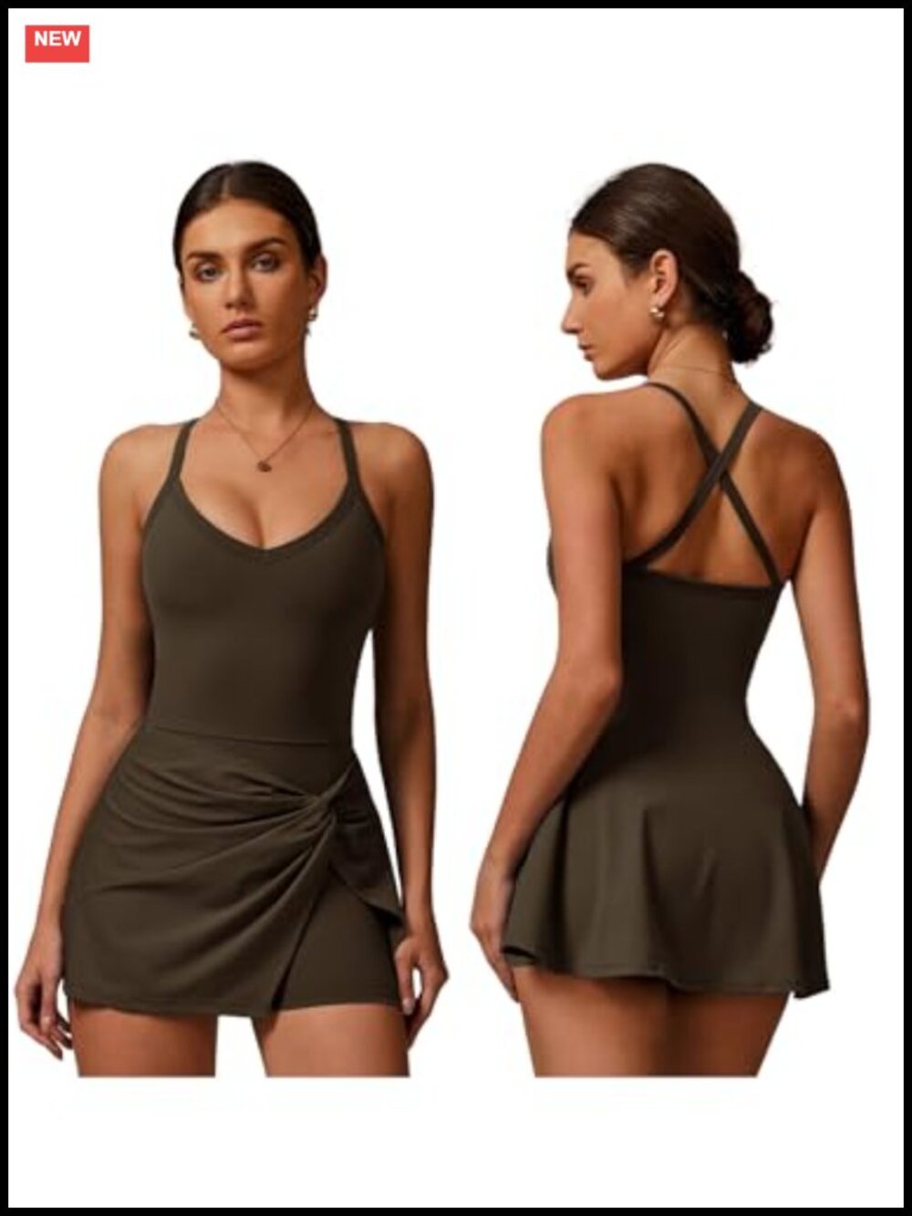 Women's Tennis Dress with Built-in Shorts Sleeveless 2-in-1 Ruffle Twist Front